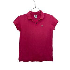 LACOSTE Slim-Fit Pink Ribbed Cotton Polo Shirt Top